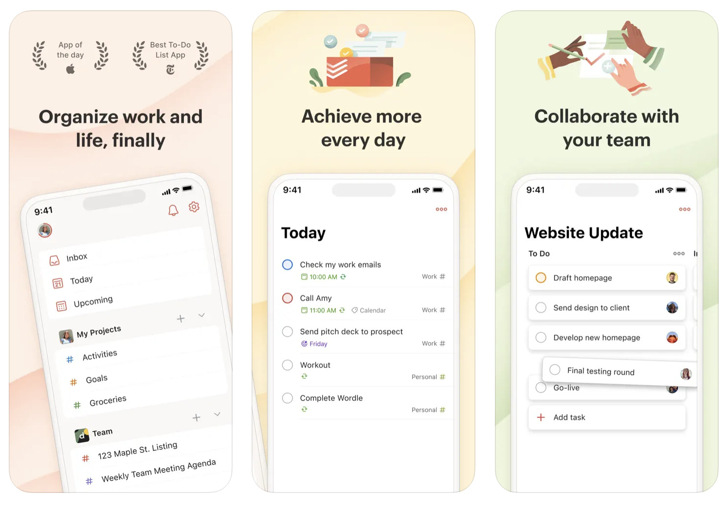 a collage of features of Todoist to-do list app